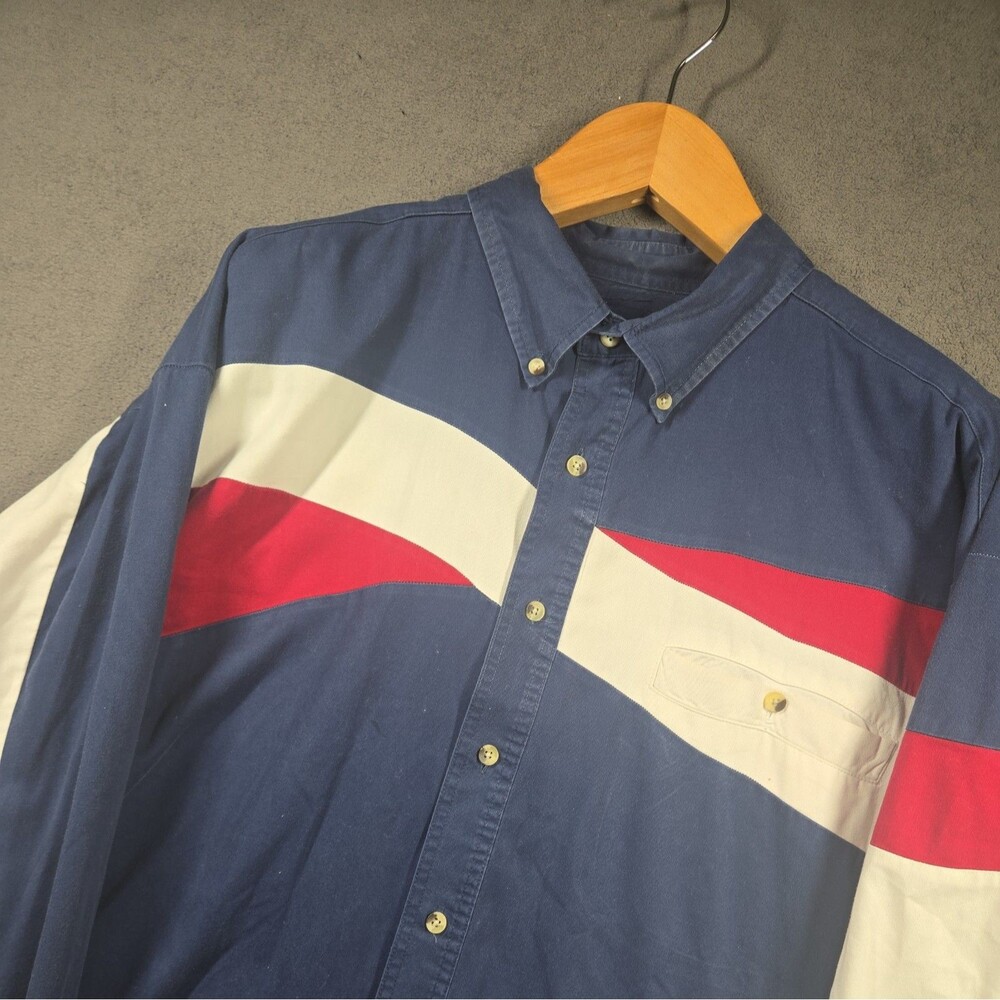 Vintage Wrangler Men Shirt XXL Red White Blue Western Cowboy Workwear USA Rodeo